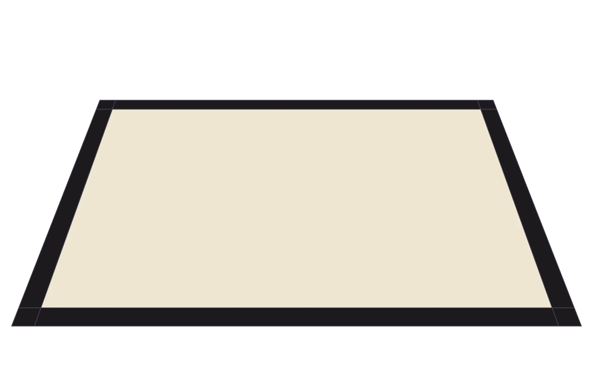 The mat unrolled flat, its black border all round.
