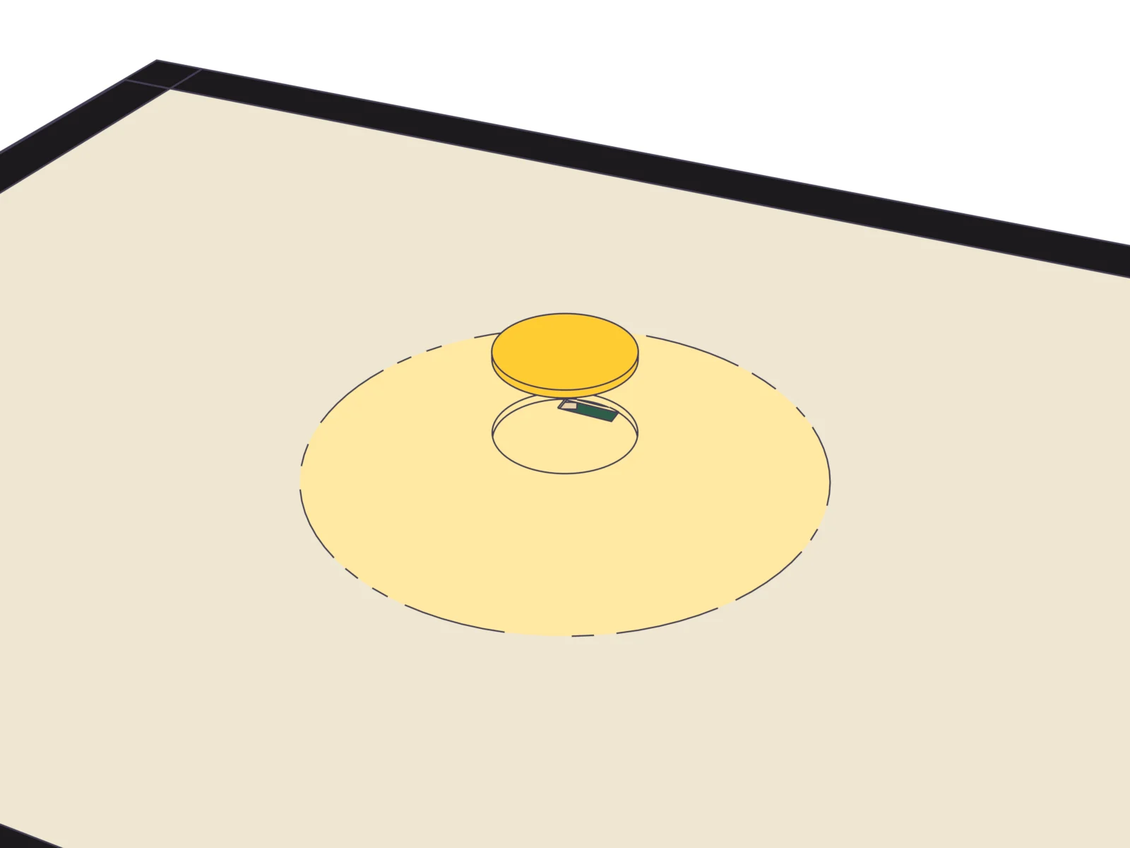 A light pad on the mat with a yellow LIGHT signal hat going onto it.