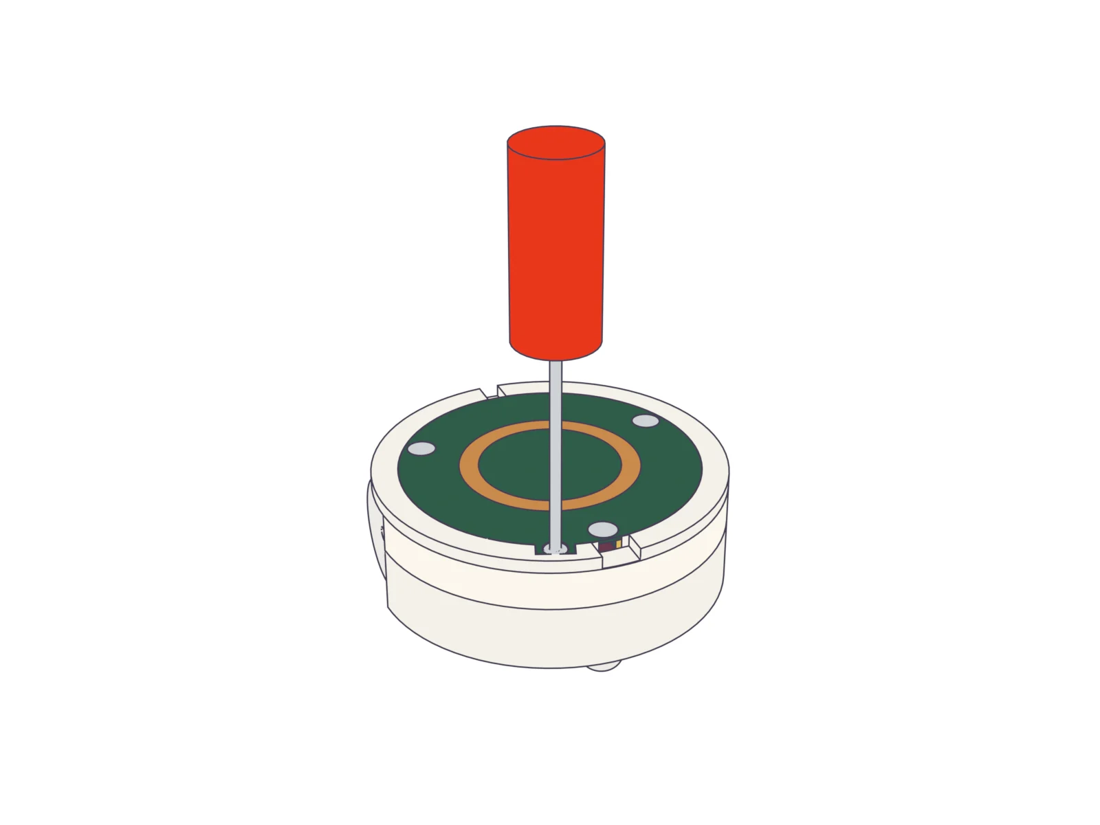 A small Phillips screwdriver in the captive screw of a bot's top cover.