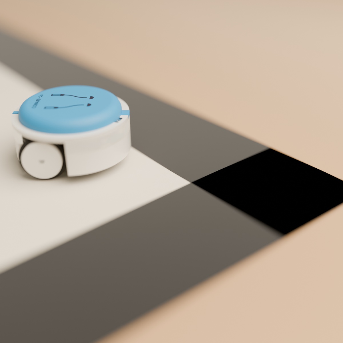 A bot at the mat’s black border, turning back.