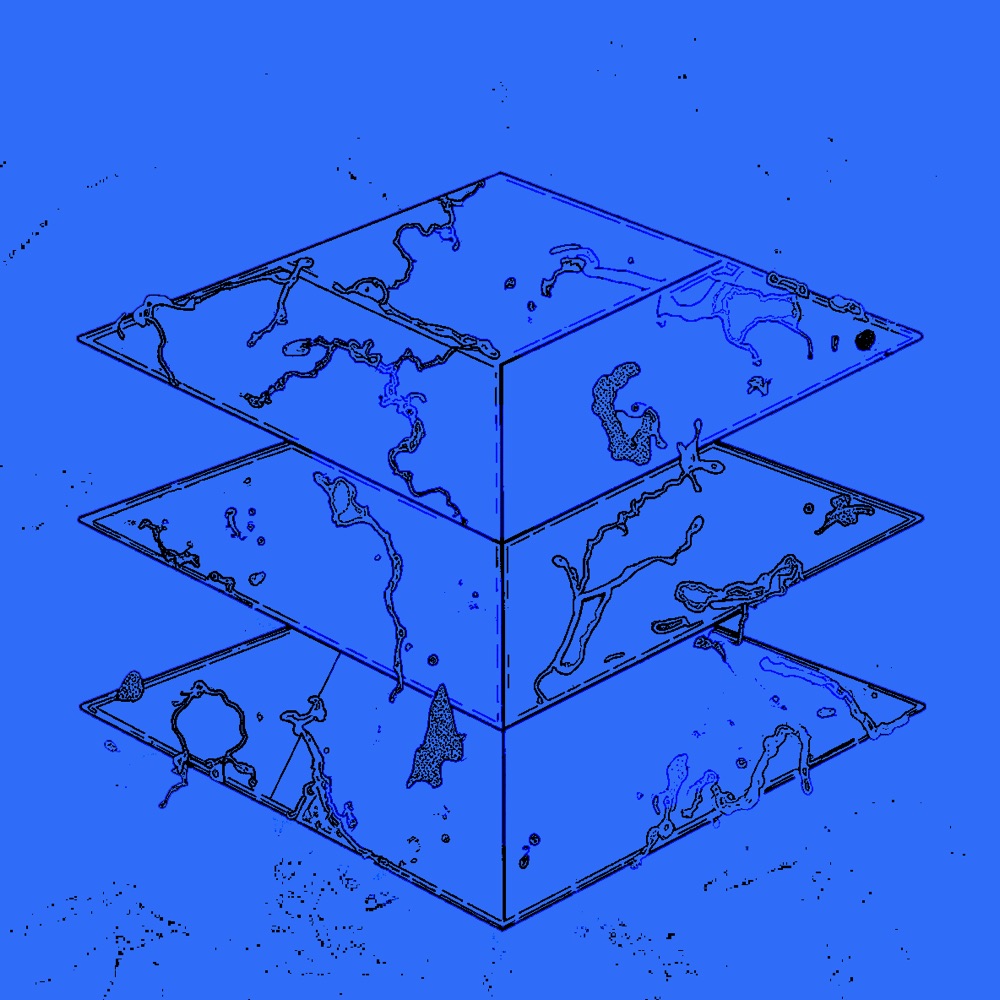 Abstract line-art rendering of three planes forming an open isometric cube